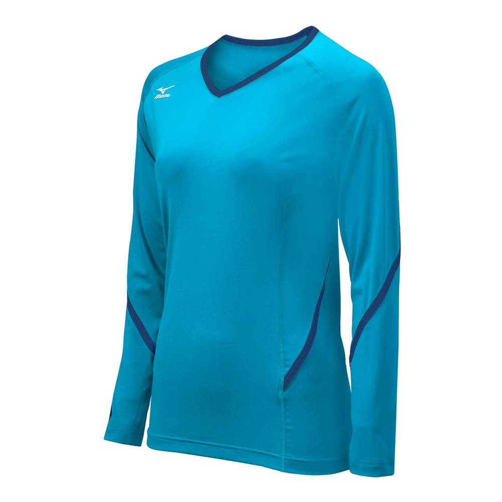 Maglia Mizuno Pallavolo Techno Generation Long Sleeve Donna - Blu Chiaro/Blu Marino - 45302-MCJA